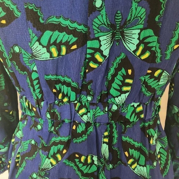 Anthropologie Maeve Blue Green Butterfly Pippa Button Up Shirt Dress sz XS - Picture 13 of 14